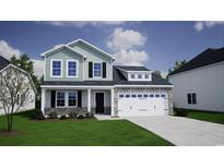 Charming two-story home featuring a stone-accented garage, black shutters, and a well-manicured lawn at 1109 Boswell Ct., Conway, SC 29526