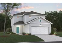 Charming two-story home with a well-manicured lawn, attached two-car garage, and welcoming light-blue front door at 1001 Cavaletti Ct., Myrtle Beach, SC 29588