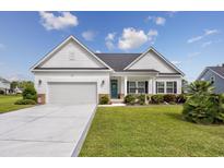 Charming single-story home with a manicured lawn, attached garage, and inviting blue front door at 172 Board Landing Circle, Conway, SC 29526