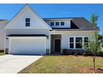 Charming single-story home boasts a two-car garage and manicured front lawn under a bright blue sky at 323 Dunlin Pl, Conway, SC 29526