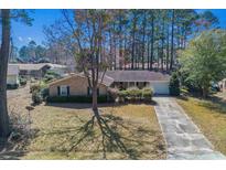 Charming brick home featuring a well-maintained lawn, mature trees, and a paved driveway leading to an attached garage at 1917 Candy Ln., Surfside Beach, SC 29575