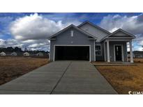 Charming single Gathering home with blue siding, concrete driveway and attached two car garage at 645 Castillo Dr., Loris, SC 29569