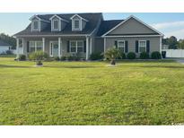 Charming single-story home with a manicured lawn, complemented by palm trees and gray siding at 206 Marley Ct., Conway, SC 29526