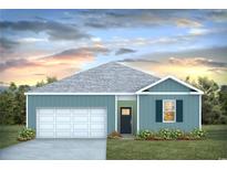 Charming single-story home with blue siding, a grey roof, a one-car garage and a well-manicured front lawn at 200 Jeff Waters Circle, Longs, SC 29568