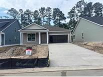 Charming one-story home featuring a modern design, concrete driveway, and an attached garage at 448 Sun Colony Blvd., Longs, SC 29568