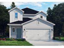 Charming two-story home featuring a two-car garage, a blue front door, and white siding at 4288 Falls Oaks St., Myrtle Beach, SC 29579