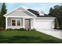 Charming home featuring gray siding, a two-car garage, and a well-manicured lawn at 8713 High Banks Way, Longs, SC 29568