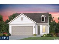 Rendering of charming single-Gathering home with garage, white siding, and dormer window at 1229 Lady Bird Way, North Myrtle Beach, SC 29582