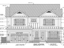 Detailed front elevation blueprint showcases the architectural design of the home's facade, highlighting key features and dimensions at 5023 Middleton View Dr., Myrtle Beach, SC 29579
