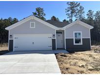 Charming single-Gathering home featuring a two-car garage, light gray siding and well-maintained landscaping at 264 Palmetto Sand Loop, Conway, SC 29527