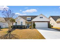 Charming one-story home with a manicured lawn and attached two-car garage, inviting curb appeal at 616 Sabel Springs Way, Myrtle Beach, SC 29588