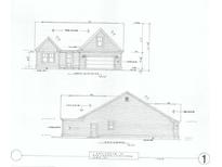 Architectural drawing displaying the front and right elevation of the residence with specified measurements at 894 Liberty Church Rd., Loris, SC 29569