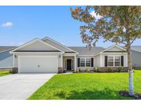 Charming single-story home with manicured lawn, attached garage, and inviting front entrance at 632 Woodside Dr., Conway, SC 29526