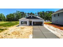 Charming single-story home features gray siding, black shutters, attached garage, and a well-manicured lawn at 219 Lister St, Conway, SC 29526