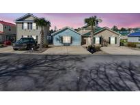 Charming exterior view of colorful coastal homes with palm trees and private driveways at dusk at 514 Vallecrosia Ct., Little River, SC 29566
