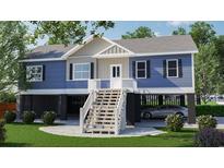 Charming raised beach home featuring a covered parking, staircase, and pleasant landscaping at 8204 S Highway 905, Longs, SC 29568