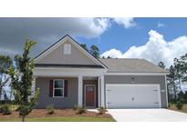 Charming single-story home with gray siding, covered front porch, and attached two-car garage at 246 Bald Cypress Way, Conway, SC 29527