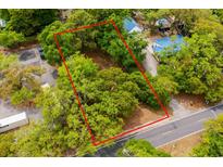 Aerial view of a wooded lot with red boundary lines and trees, ready for new construction at 311 73Rd Ave. N, Myrtle Beach, SC 29572