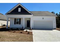 Charming single-story home features a two-car garage, manicured lawn, and classic architectural details at 207 Calm Dr., Little River, SC 29566
