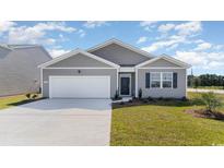 Charming single-story home with a gray exterior, well-maintained lawn, and an attached two-car garage at 709 Chazen Way, Longs, SC 29568
