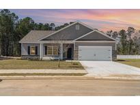 Charming single-story home featuring a two-car garage, neutral siding, and a well-manicured lawn at 108 Old Chimney Ln, Conway, SC 29526