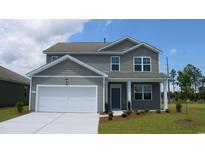 Charming two-story home with gray siding, a white garage door, and a neatly landscaped front yard at 718 Chazen Way, Longs, SC 29568