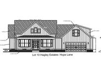 Detailed elevation of home with brick skirt, vinyl siding, shingles, frieze board, covered porch and garage at 11 Hope Ln., Pawleys Island, SC 29585