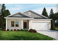 Charming single-story home with a brick facade, well-manicured lawn, and attached two-car garage at 4341 Falls Oaks St., Myrtle Beach, SC 29579