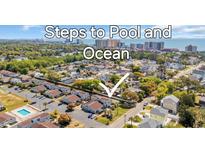 Aerial view of homes close to both a community pool and the ocean at 800 9Th Ave. S # A-4, North Myrtle Beach, SC 29582