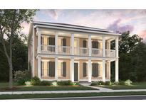 Two-story home showcasing a covered front porch on both levels with tasteful landscaping and dark shutter accents at 1071 Milford Way, Myrtle Beach, SC 29588