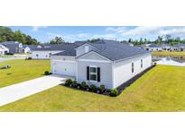 Charming one-story home featuring gray siding, a dark roof, a well-manicured lawn, and an attached garage at 366 Fennec Loop, Conway, SC 29526