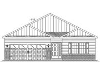 Rendering of charming single-story home with a symmetrical front facade and attached two-car garage at 56 Henderson Way, Pawleys Island, SC 29585