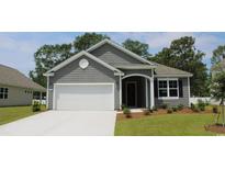 Charming single-story home with gray siding, attached garage, and manicured front lawn at 334 Glacier Way, Conway, SC 29526