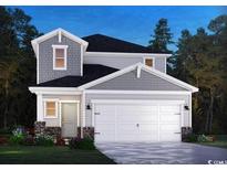 Charming two-story home with gray siding, stone accents, a two-car garage and beautifully landscaped yard at 886 Cypress Preserve Circle, Longs, SC 29568