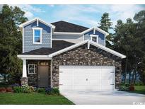 Charming two-story home featuring a stone facade and an attached two-car garage at 899 Cypress Preserve Circle, Longs, SC 29568