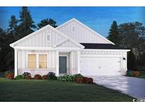 Charming single-story home with white siding, stone accents, and a well-manicured lawn at 1579 Regal Fern Way, Longs, SC 29568