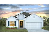 Charming one story home featuring a two-car garage, manicured lawn and craftsman style door with window at 435 Clear Lake Dr., Conway, SC 29526
