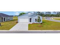 Charming single Gathering home with blue siding, manicured lawn and a concrete driveway at 1368 Palm Springs Paloma Dr, Longs, SC 29568