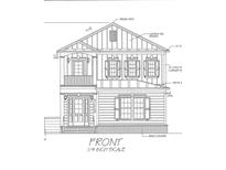 Detailed rendering of a two-story home with cement siding, brick veneer, and a quaint second-story balcony at 1348 Rue De Jean Ave., Myrtle Beach, SC 29579