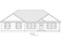 Illustration of a charming single story house with simple rooflines, rectangular windows, and entry columns at 1645 Plantation Dr., Marion, SC 29571