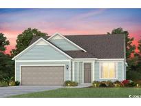Charming single-story home featuring light blue siding, a two-car garage, and well-manicured landscaping at 2525 Watershed Way, Longs, SC 29568