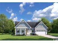 Charming single-story home with gray siding, white trim, attached two-car garage and manicured lawn at 7031 Denim Loop, Myrtle Beach, SC 29579