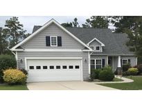 Charming home featuring gray siding, a two-car garage, and manicured landscaping at 9232 Goodwill Ct., Myrtle Beach, SC 29579