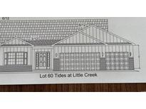 Plan for a charming single-story home with brick accents and a two-car garage at Little Creek at 259 Stillbrook Dr., Longs, SC 29568