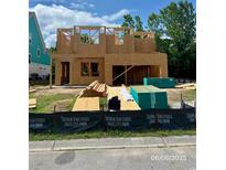 New construction home showcasing its framing phase, highlighting its two-story structure and attached garage at 124 Palmetto Harbour Dr., North Myrtle Beach, SC 29582