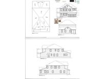 Detailed architectural plans showcase the home's elevation, roof plan, and various design specifications at 124 Palmetto Harbour Dr., North Myrtle Beach, SC 29582