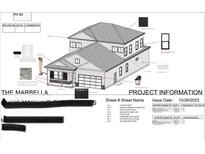 Detailed elevation showcases modern architectural design with black gutters and stone details at 140 Palmetto Harbour Dr., North Myrtle Beach, SC 29582