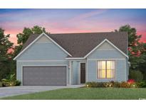 Charming one-story home featuring light blue siding, a gray roof, and an attached two-car garage at 287 River Edge Dr., Myrtle Beach, SC 29588