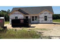 New construction home featuring a gray roof, white trim, and a spacious lot, ready for personalization at 6704 Joyner Swamp Rd., Galivants Ferry, SC 29544