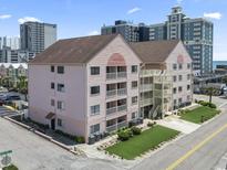 Aerial view of a multi-story condominium complex at 2710 South Ocean Blvd. # 208, Myrtle Beach, SC 29577